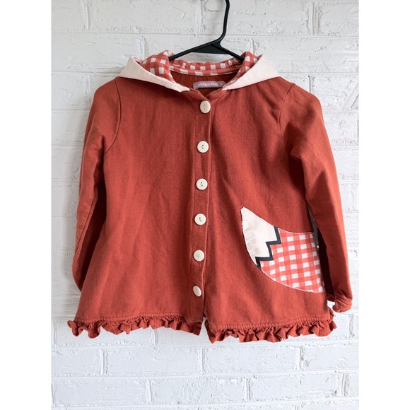 Jelly The Pug Other - Jelly the Pug Fox Fleece Jacket Hooded Girls Size 10 Orange Gingham Ruffle Trim